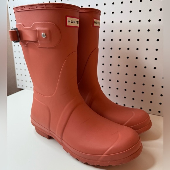 Hunter Original Short Tri Colour Logo Backstrap Boots US 9 EU 40/41 Red Flurry - Picture 11 of 17